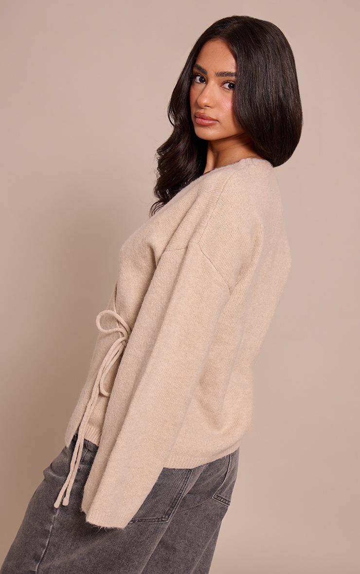 Pretty Little Thing Petite Oatmeal Wrap Tie Side Knitted Sweater