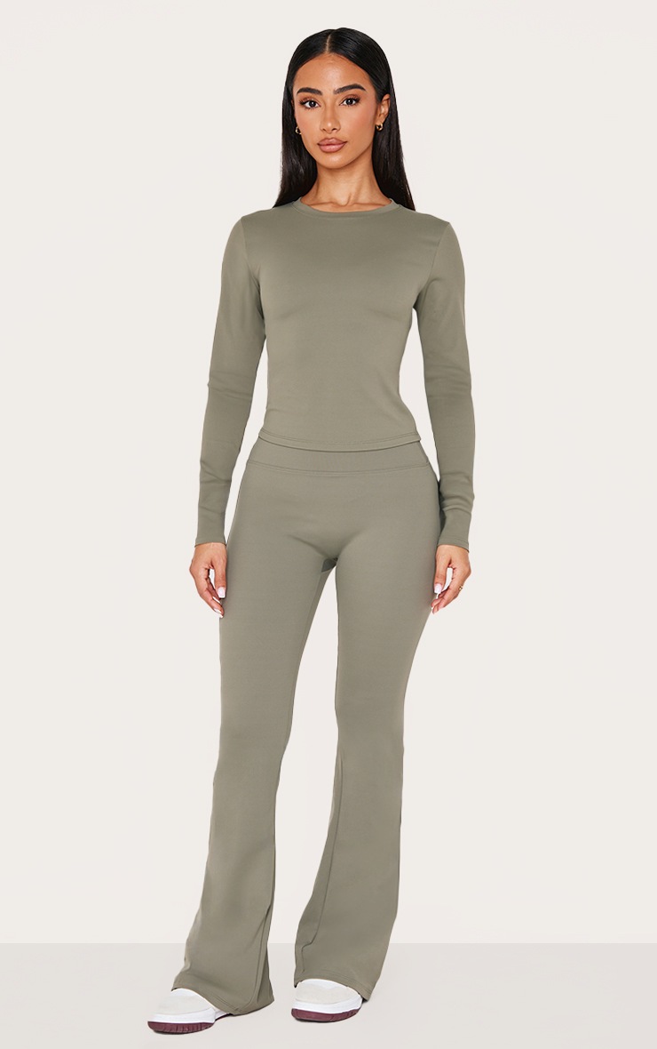 Pretty Little Thing Petite Olive Sculpt High Waist Flared Yoga Pants