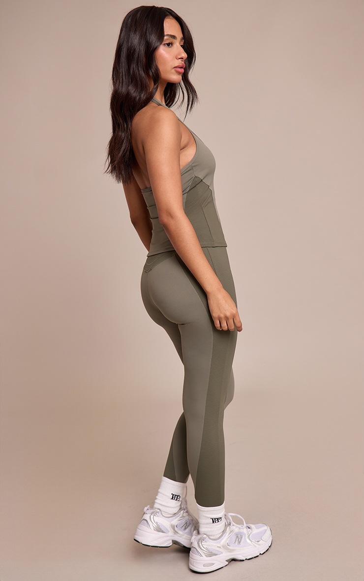 Pretty Little Thing Petite Olive Sculpt Rib Panel Leggings