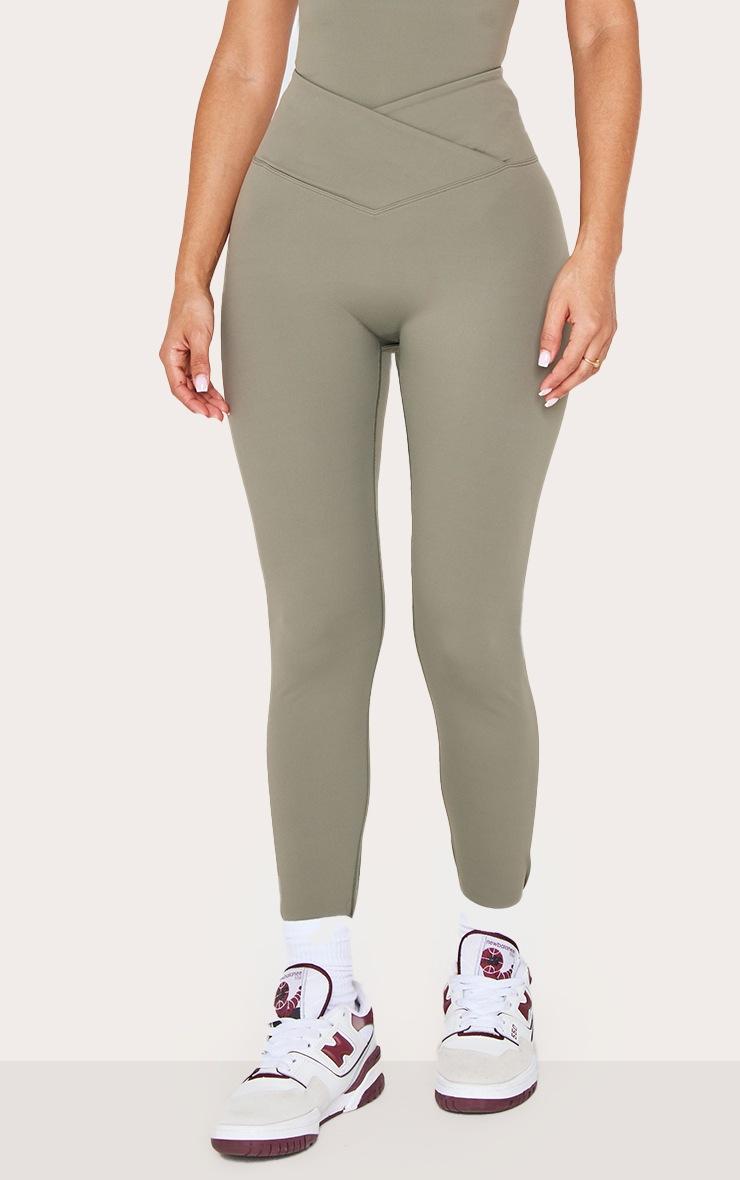 Pretty Little Thing Petite Olive Sculpt Wrap Waist Gym Leggings