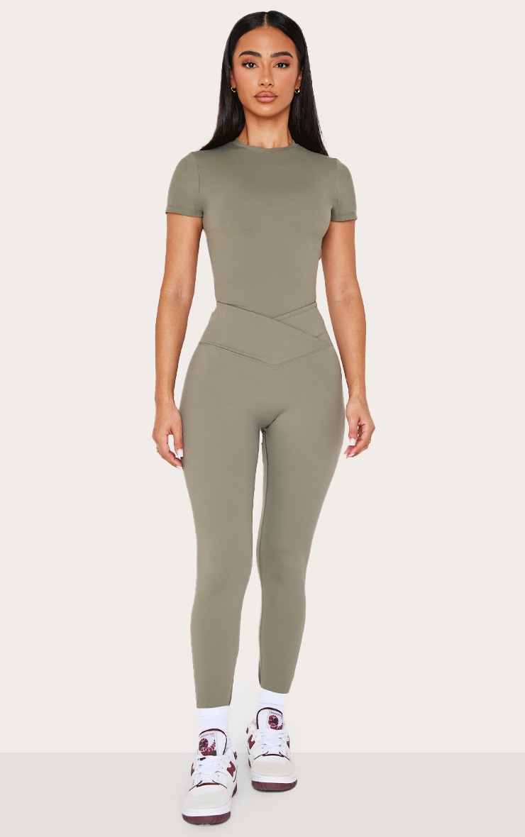 Pretty Little Thing Petite Olive Sculpt Wrap Waist Gym Leggings