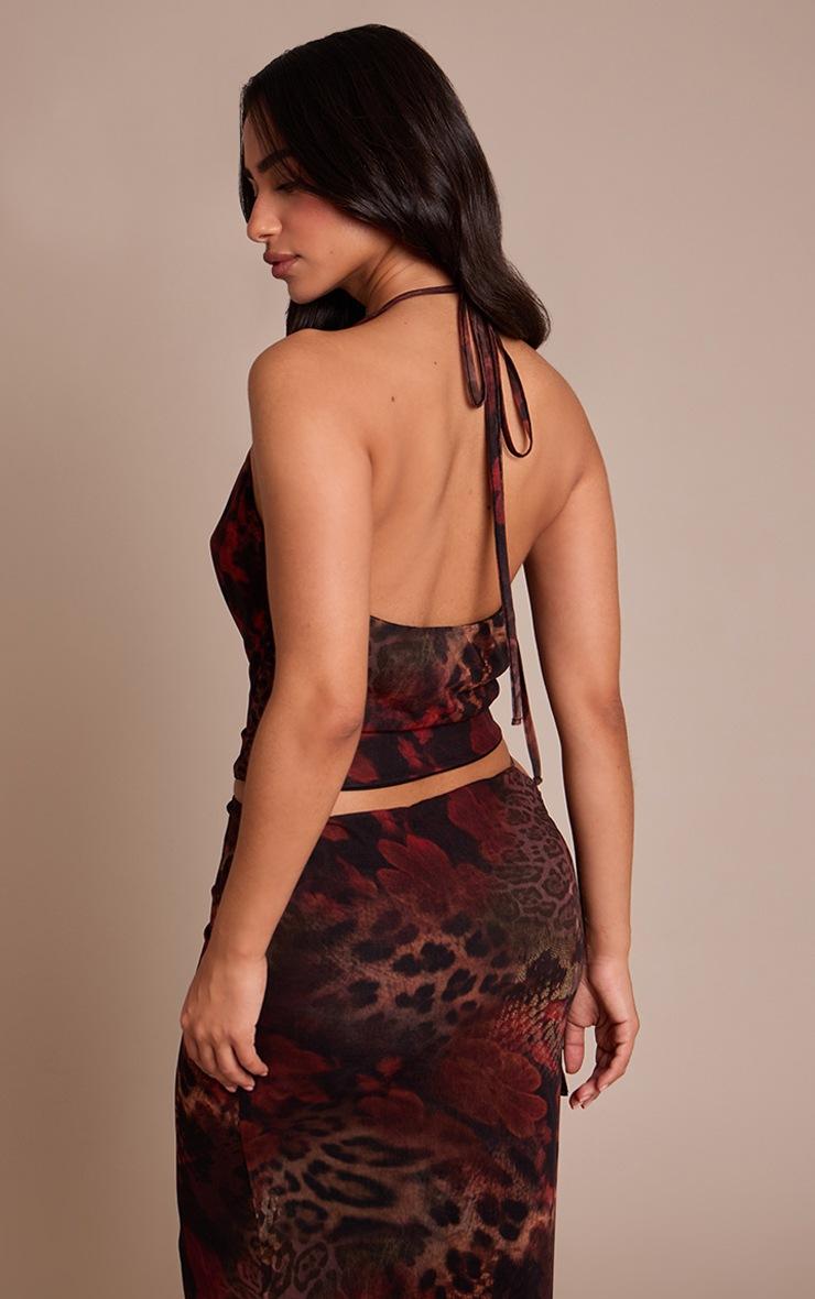 Pretty Little Thing Petite Orange Printed Halterneck Cowl Top