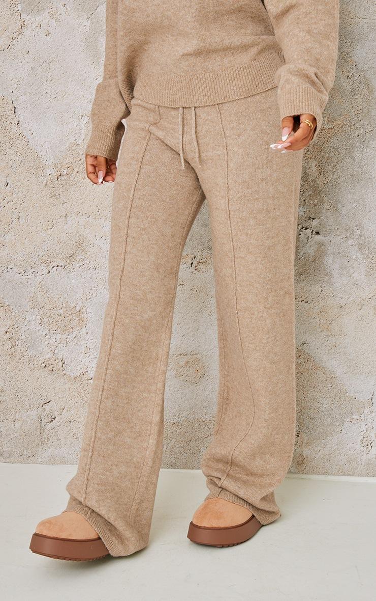 Pretty Little Thing Petite Pebble Knitted Seam Detail Wide Leg Pants