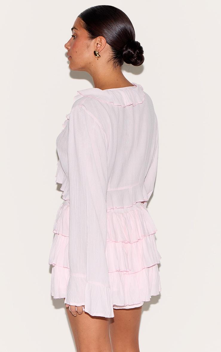Pretty Little Thing Petite Pink Cheesecloth Ruffle Tie Front Long Sleeve Top