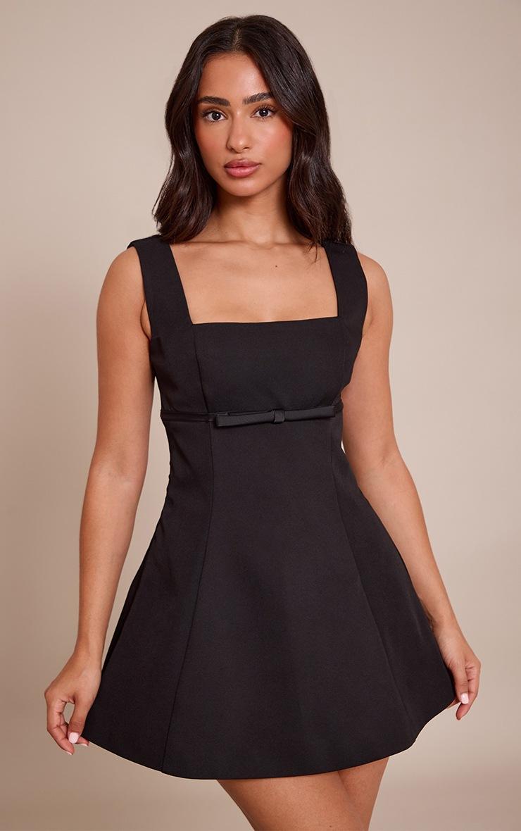Pretty Little Thing Petite Premium Black Woven Belt Detail Shift Dress