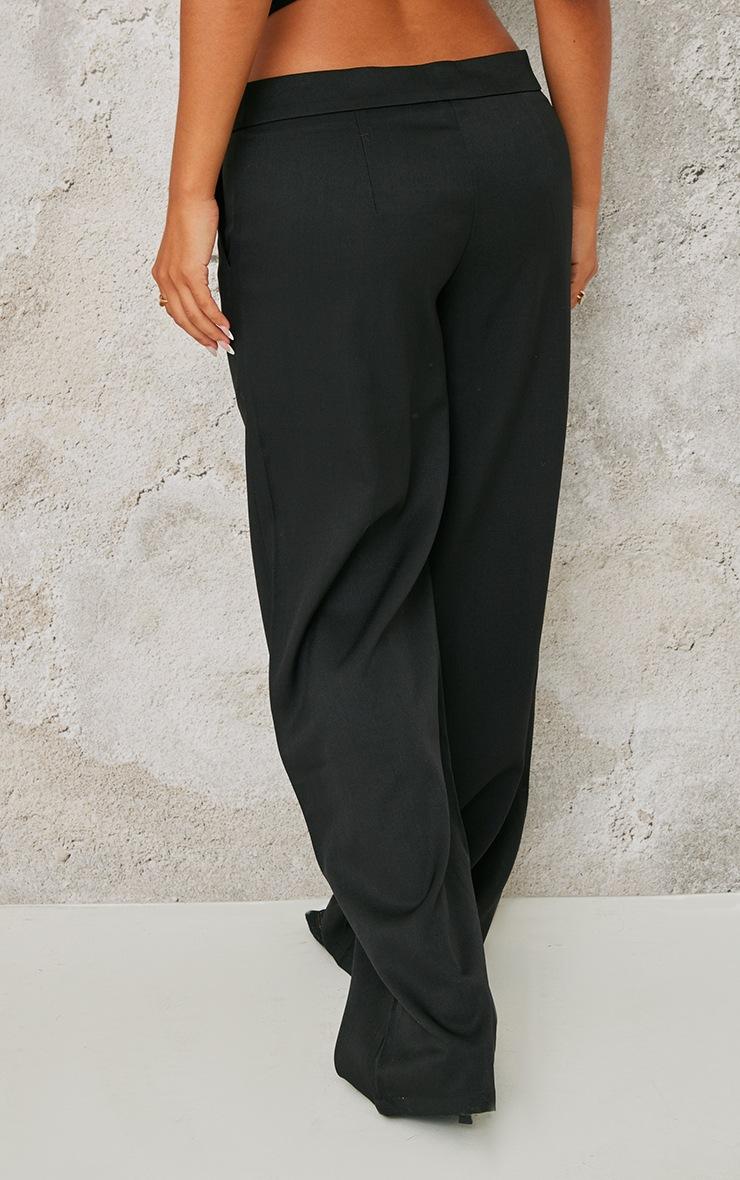 Pretty Little Thing Petite Premium Black Woven Low Rise Wide Leg Pants