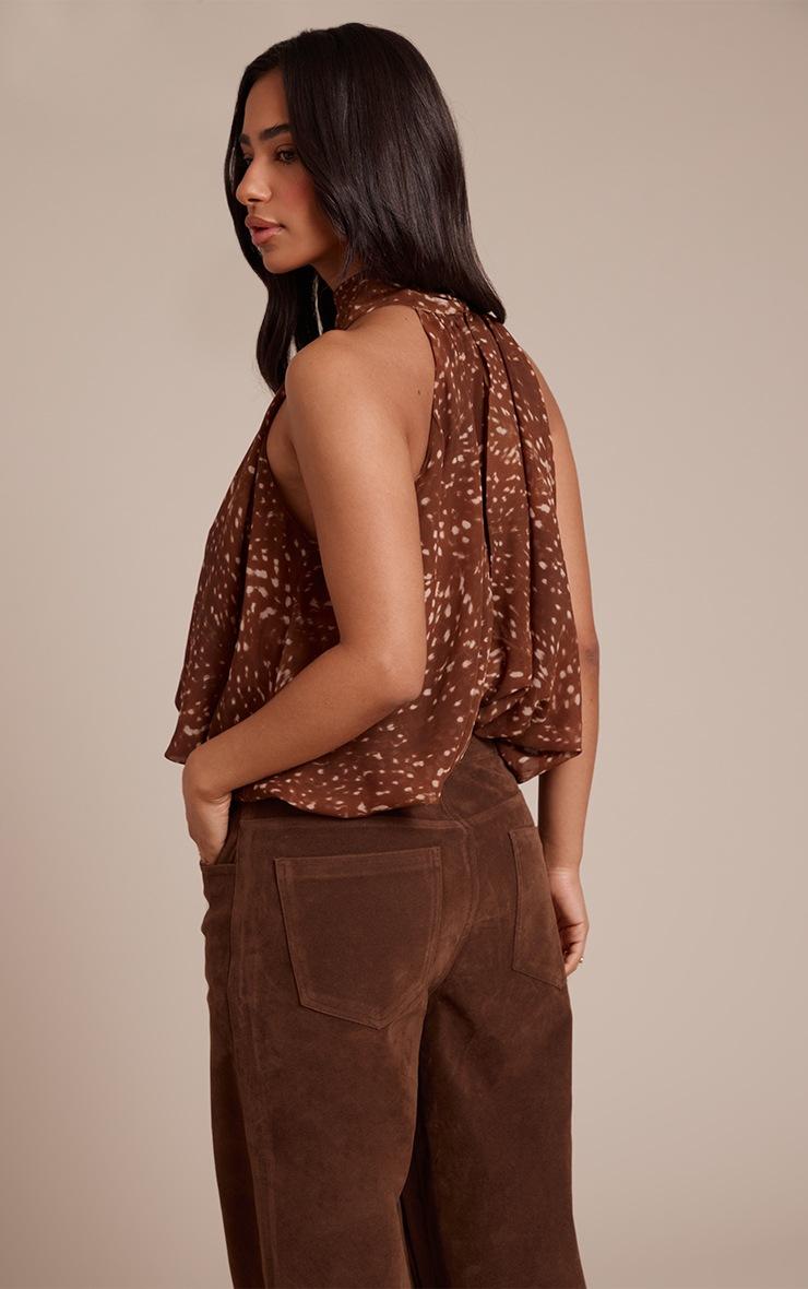 Pretty Little Thing Petite Printed High Neck Ruffle Scarf Top