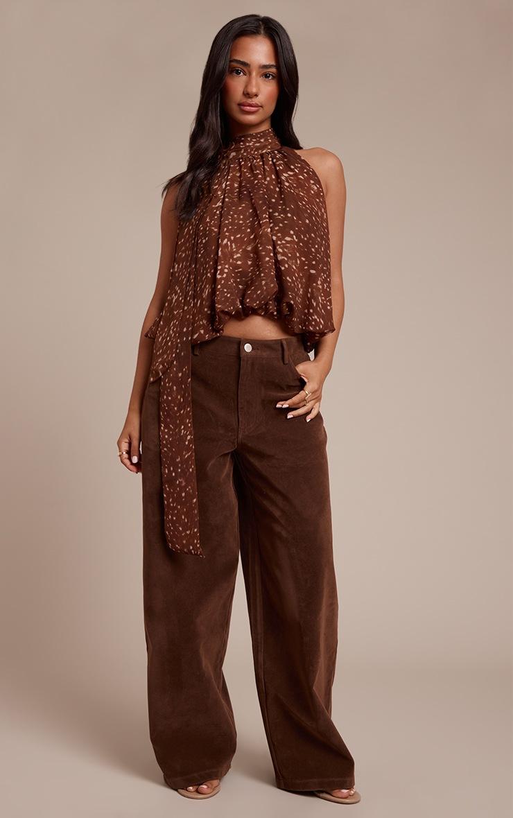 Pretty Little Thing Petite Printed High Neck Ruffle Scarf Top