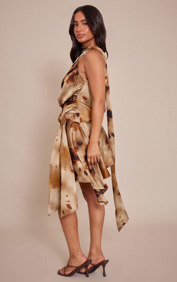 Pretty Little Thing Petite Printed Tie Neck Ruffle Dress