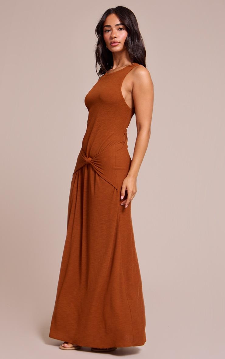 Pretty Little Thing Petite Rust Tie Front Sheer Maxi Dress