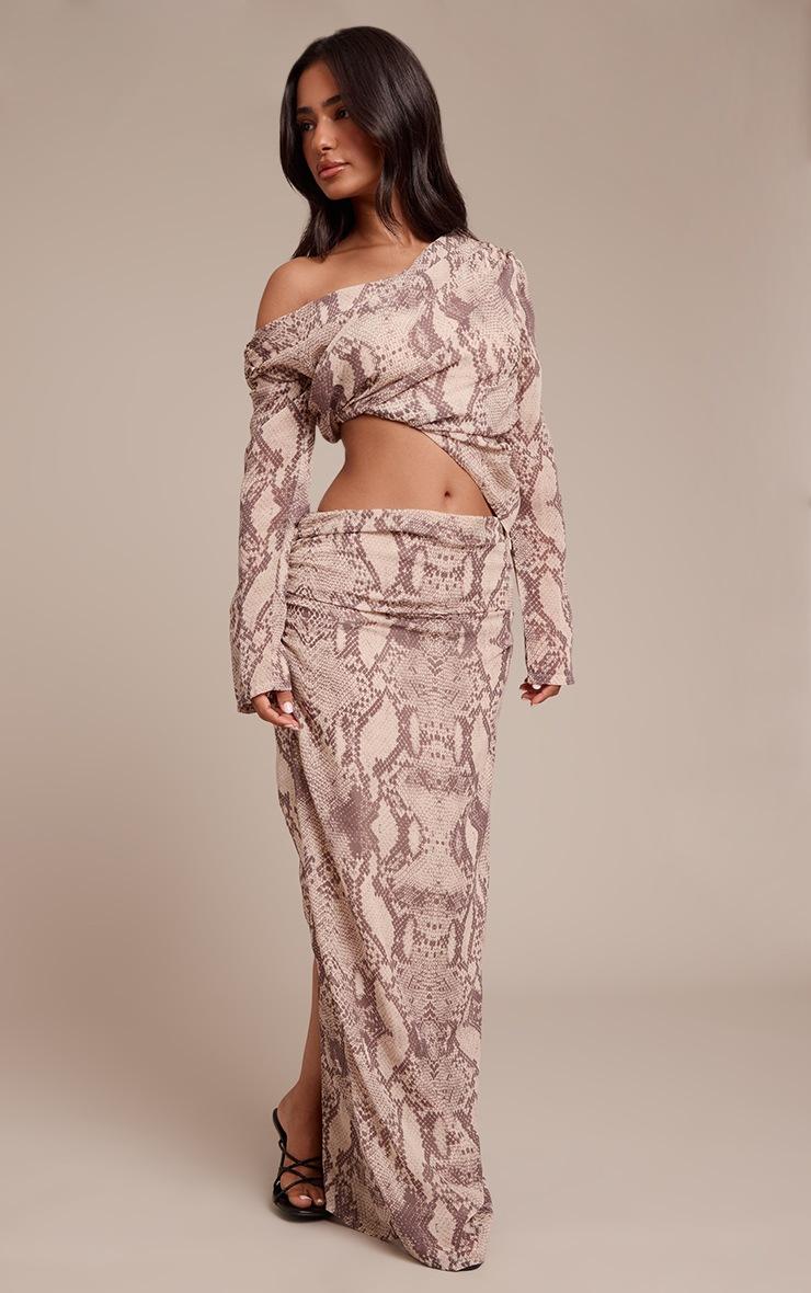 Pretty Little Thing Petite Snake Print Off Shoulder Long Sleeve Top