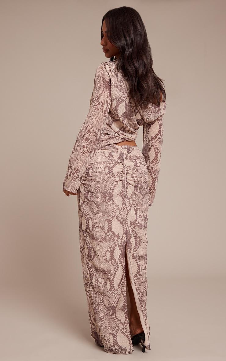 Pretty Little Thing Petite Snake Print Ruched Maxi Skirt