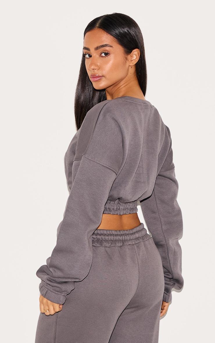 Pretty Little Thing Petite Steel Blue Crop Elasticated Sweat Top