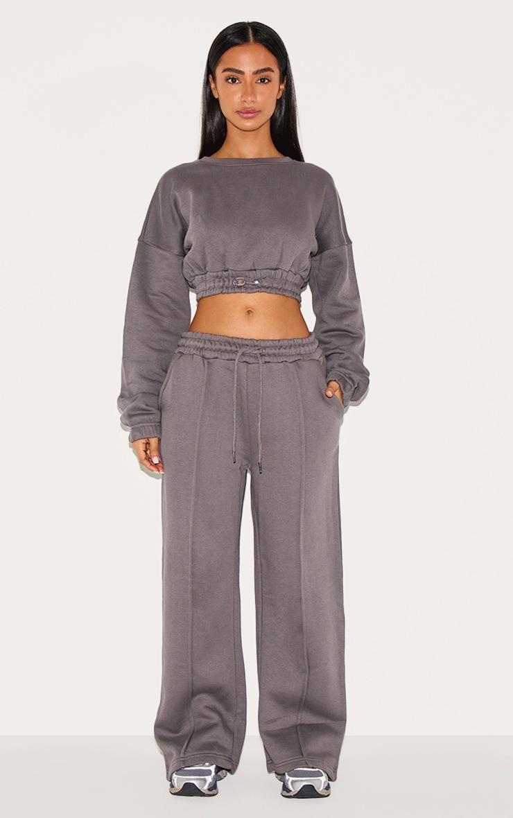 Pretty Little Thing Petite Steel Blue Crop Elasticated Sweat Top