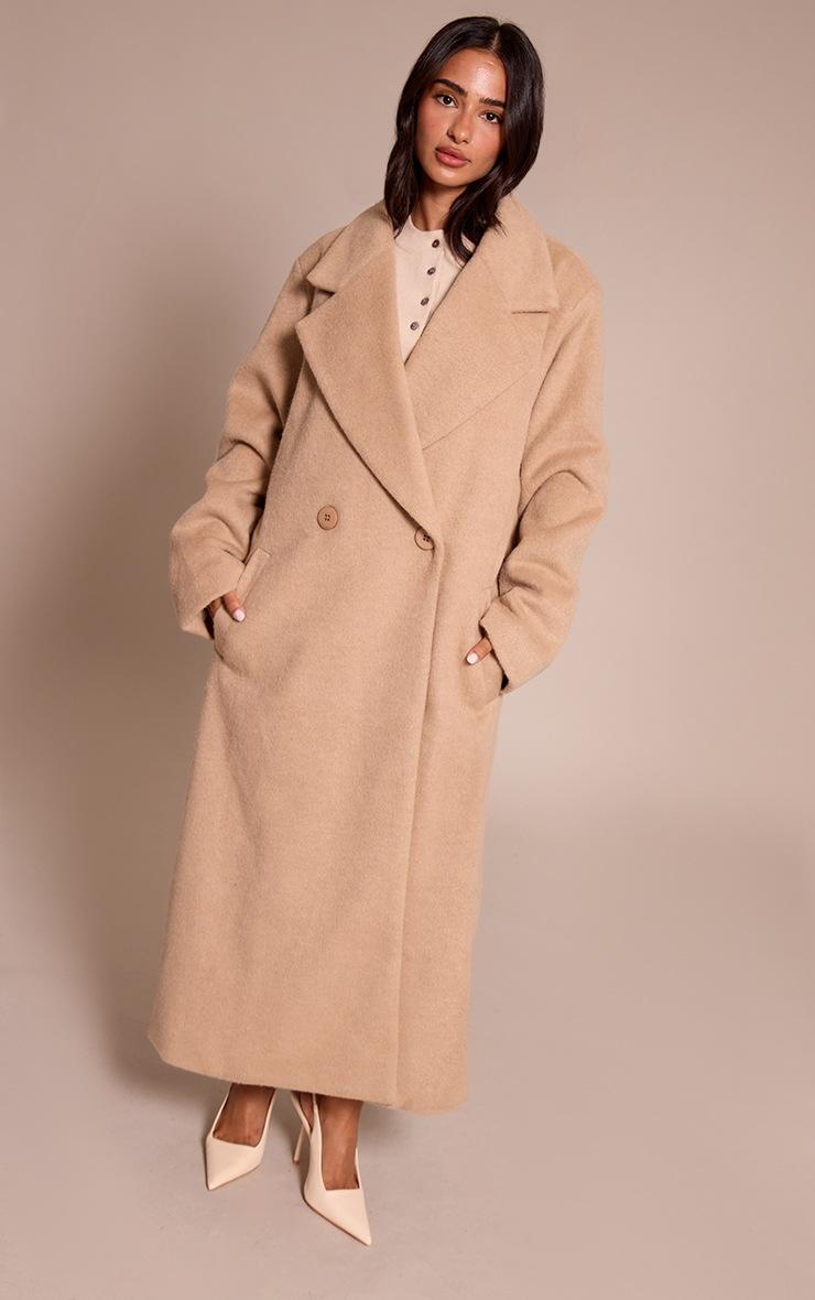 Pretty Little Thing Petite Stone Brushed Wool Maxi Coat