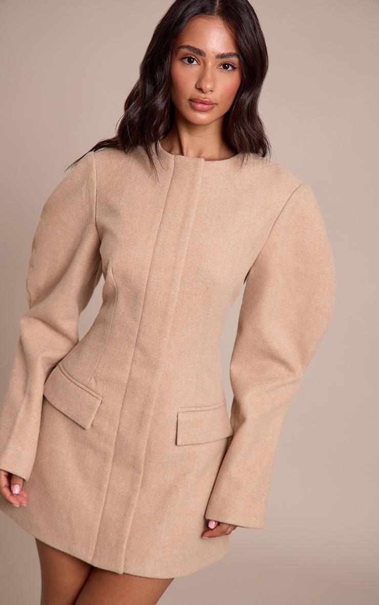 Pretty Little Thing Petite Stone Cocoon Sleeve Collarless Dress