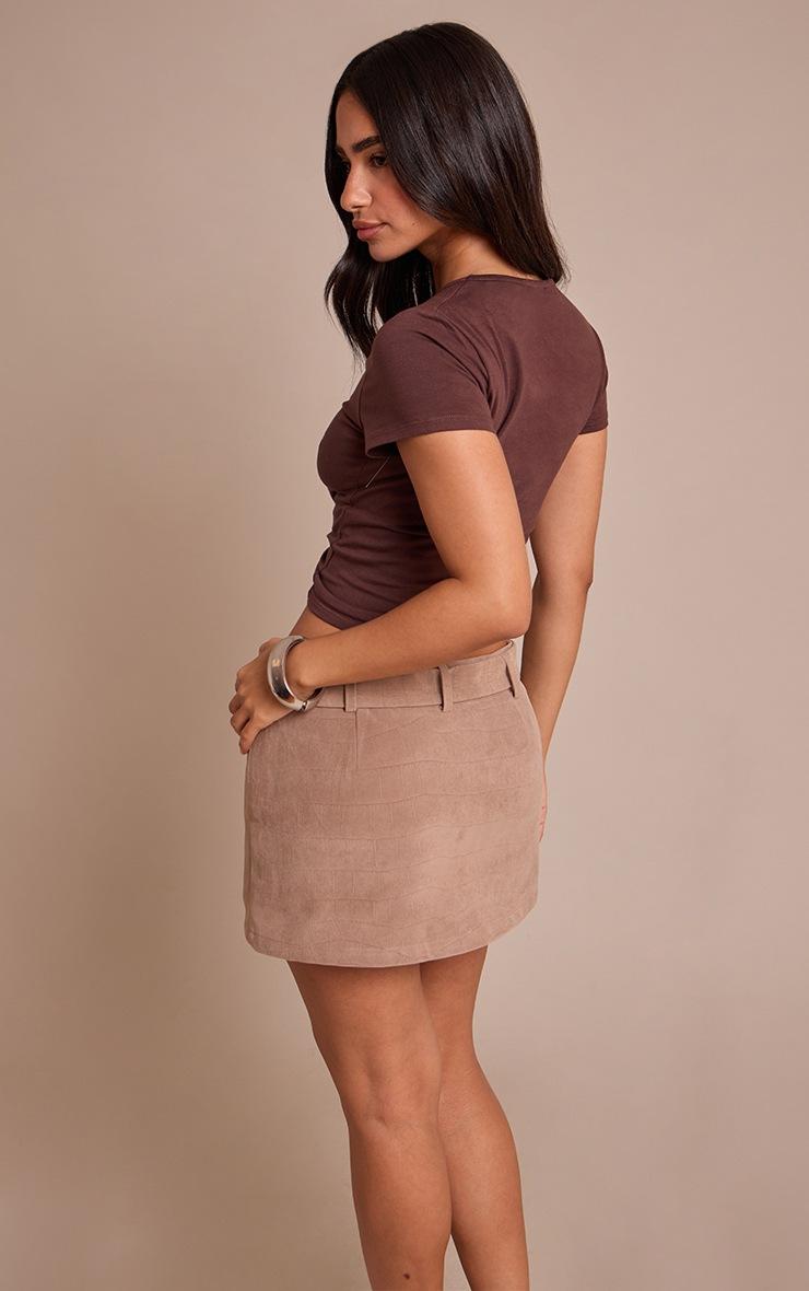Pretty Little Thing Petite Stone Croc Suede Belted Mini Skirt