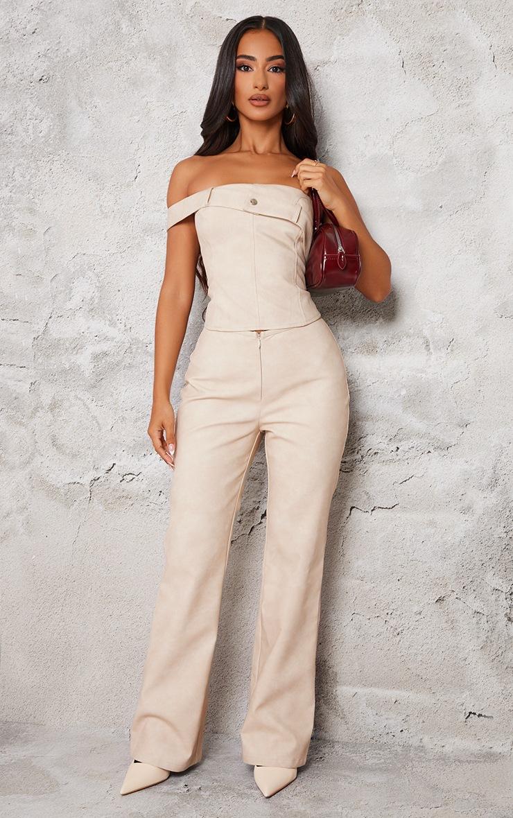 Pretty Little Thing Petite Stone Faux Leather Foldover Strap Detail Top