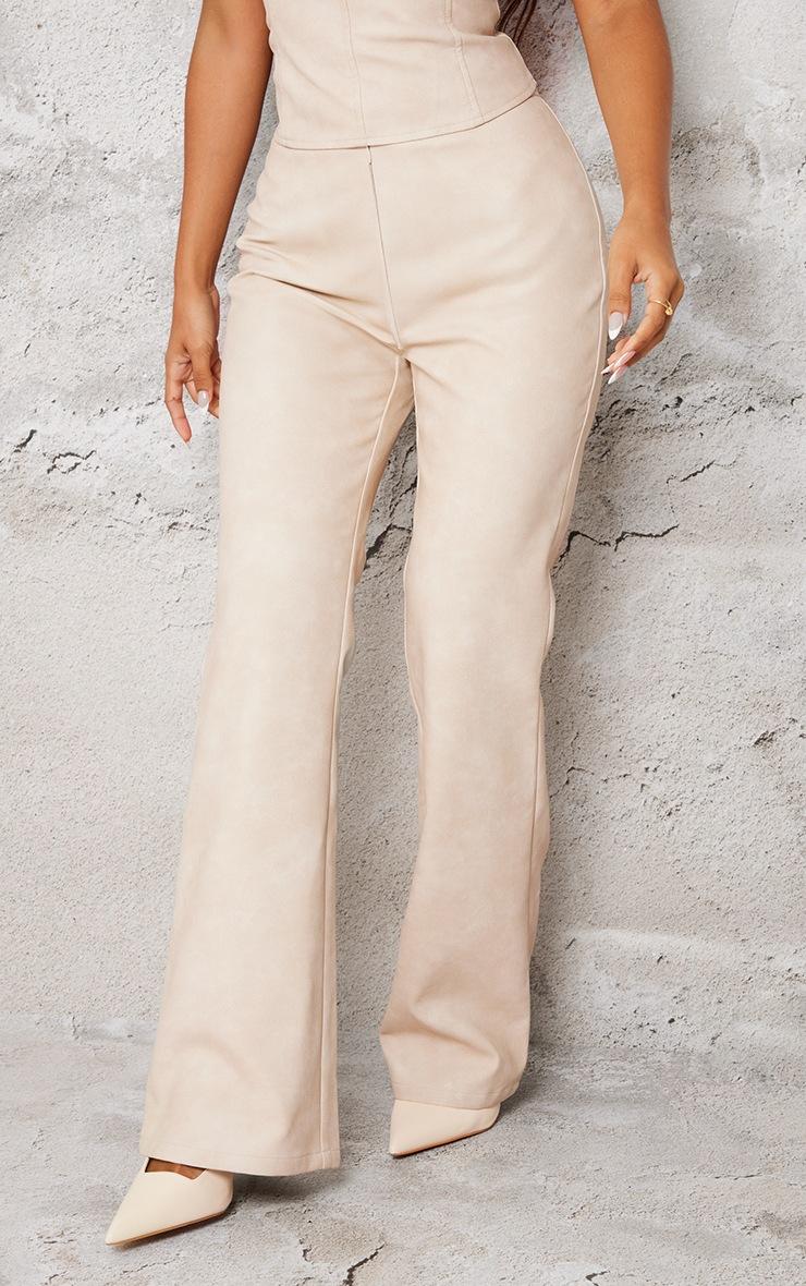 Pretty Little Thing Petite Stone Faux Leather Zip Front Flared Pants