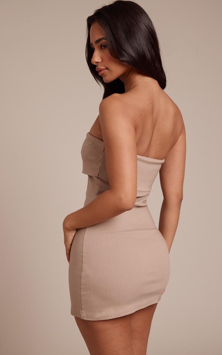Pretty Little Thing Petite Stone Pinstripe Stretch Woven Bandeau Bodycon Dress