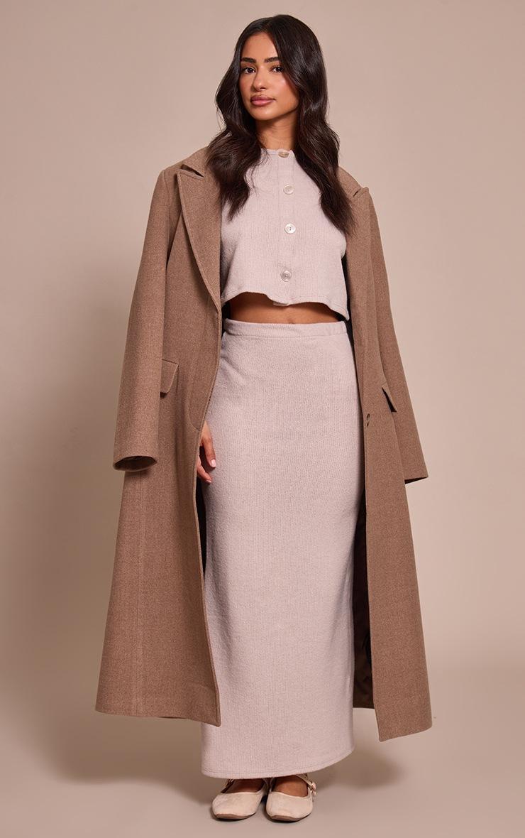 Pretty Little Thing Petite Stone Soft Rib High Waist Maxi Skirt