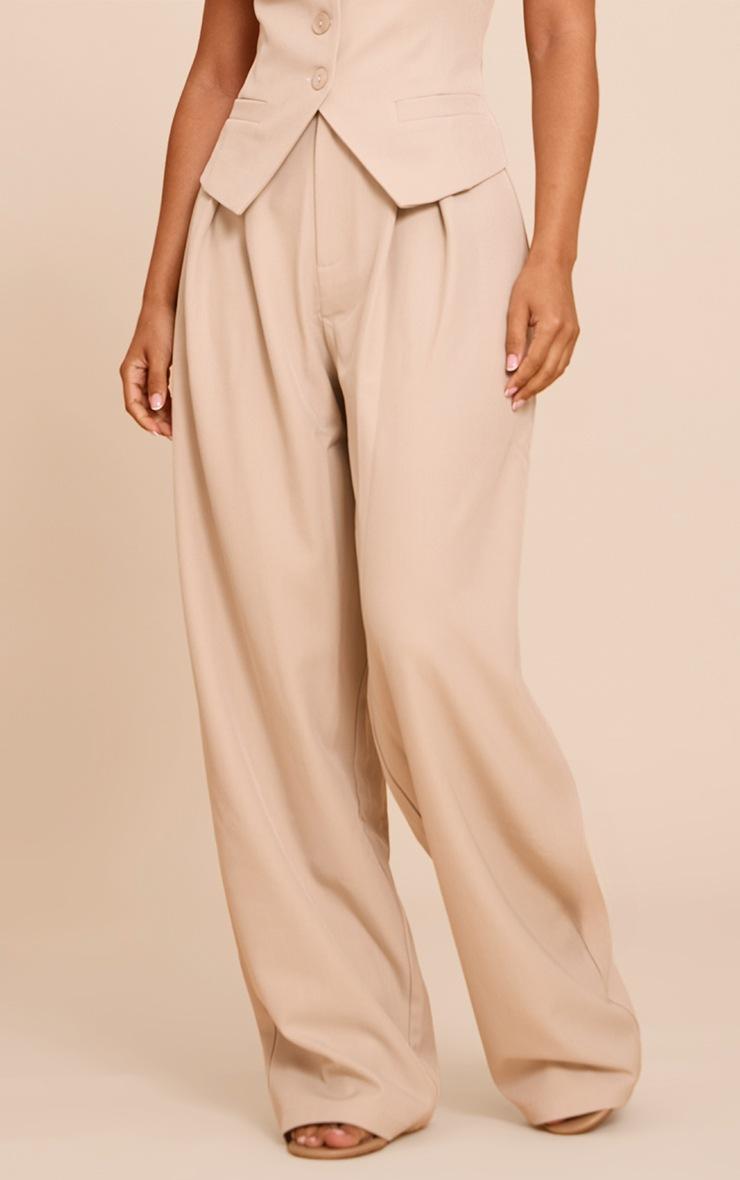 Pretty Little Thing Petite Stone Tailored High Waist Wide Leg Pants