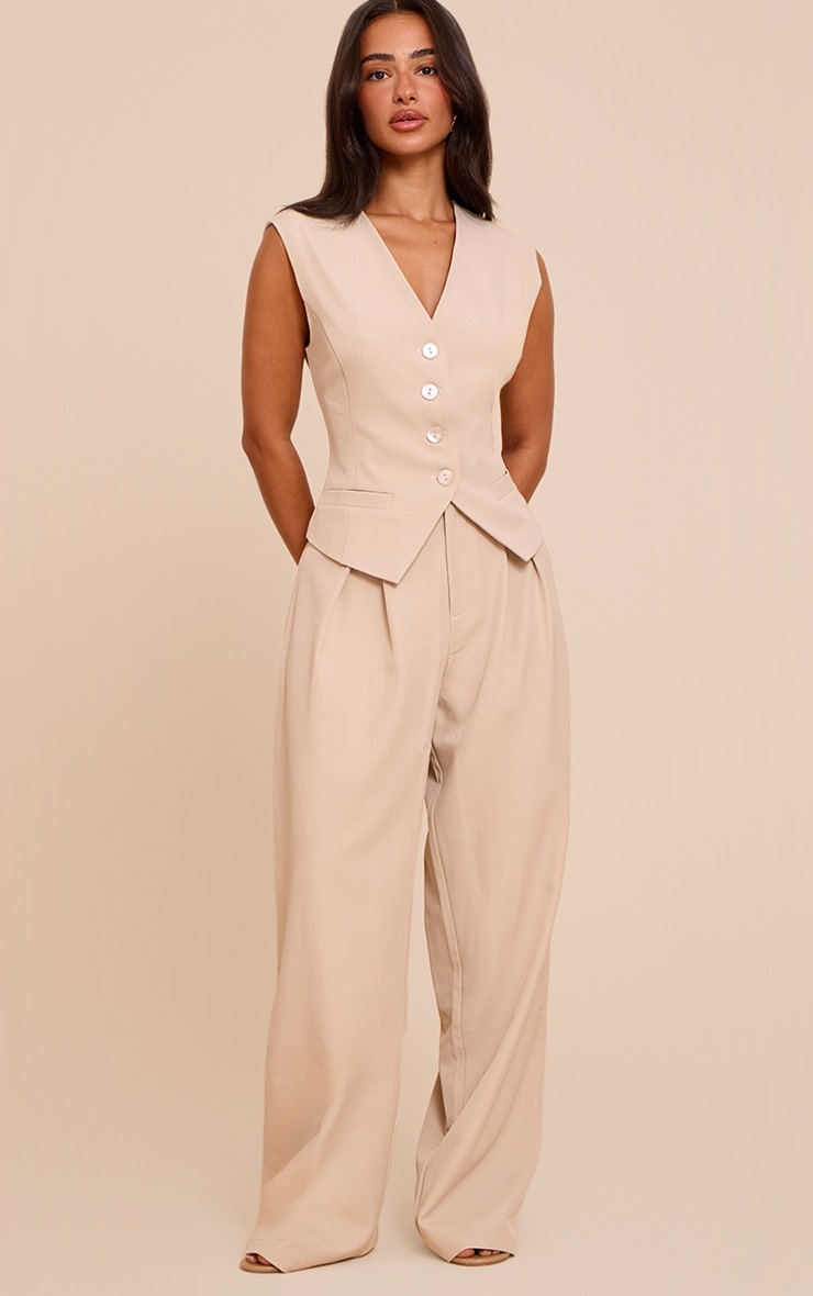 Pretty Little Thing Petite Stone Tailored High Waist Wide Leg Pants