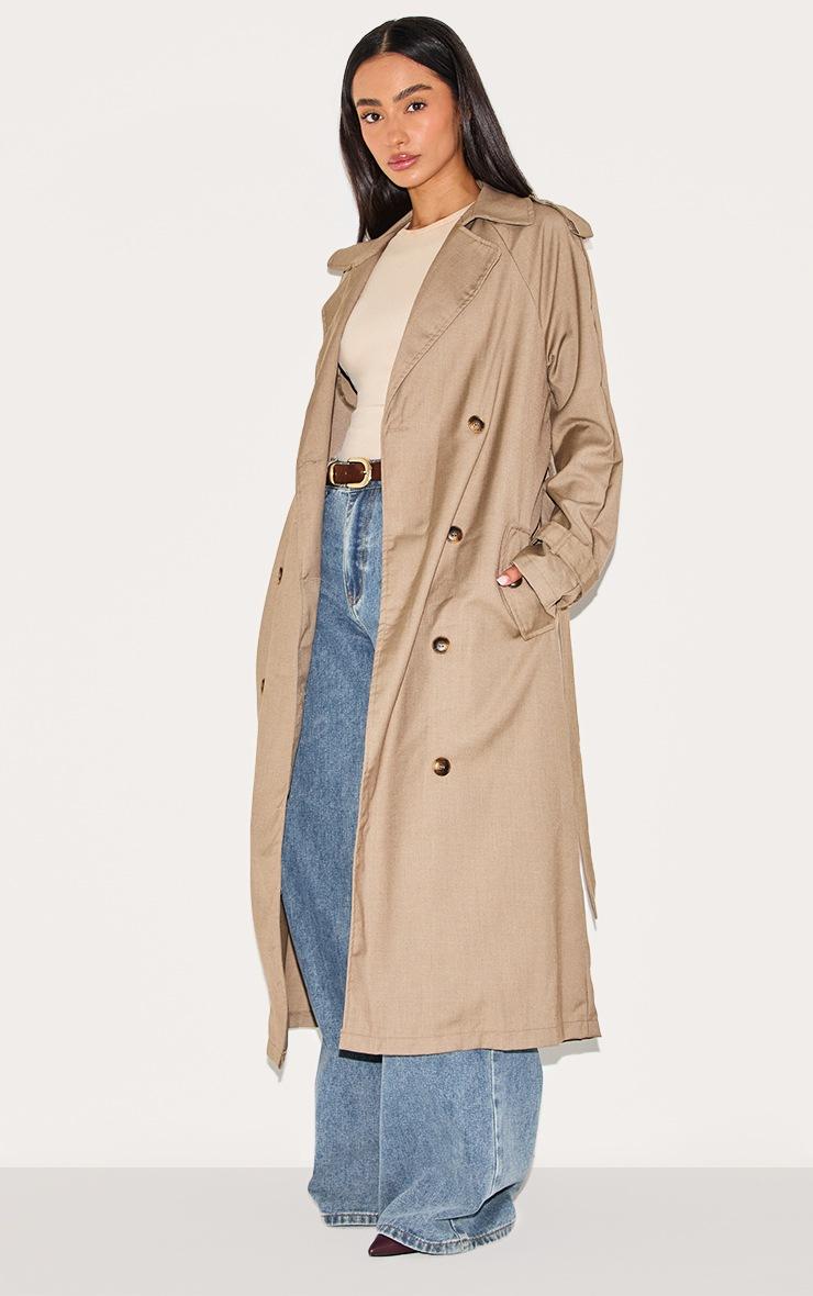 Pretty Little Thing Petite Stone Tie Waist Trench Coat