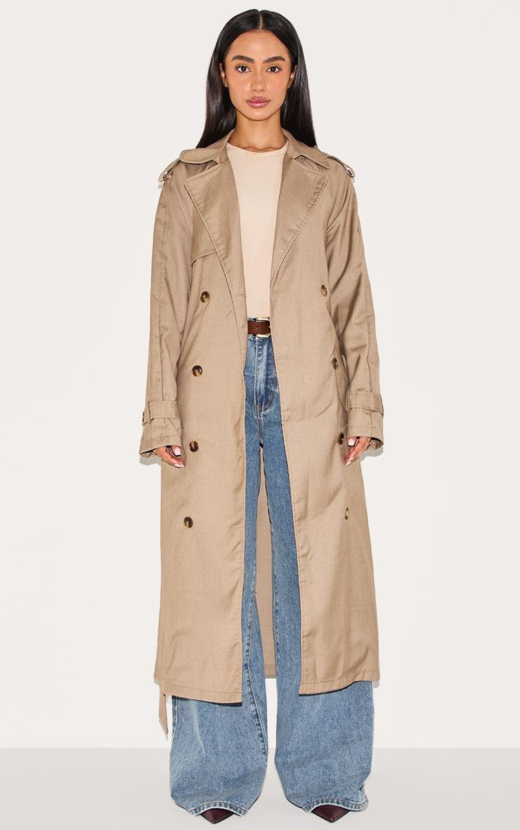 Pretty Little Thing Petite Stone Tie Waist Trench Coat