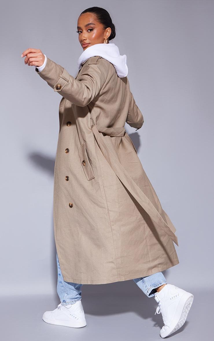 Pretty Little Thing Petite Stone Woven Oversized Trench Coat