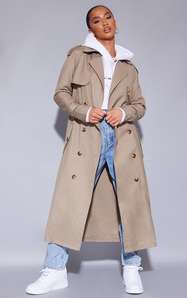 Pretty Little Thing Petite Stone Woven Oversized Trench Coat