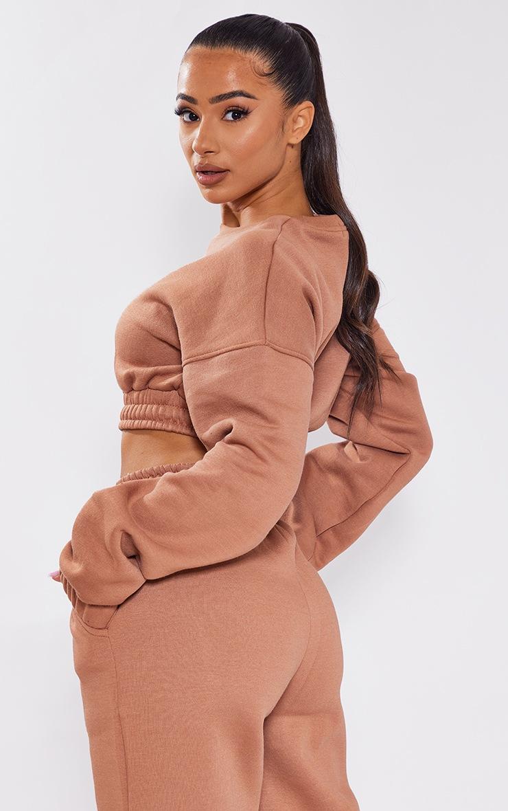 Pretty Little Thing Petite Tan Crop Elasticated Hem Sweat Top