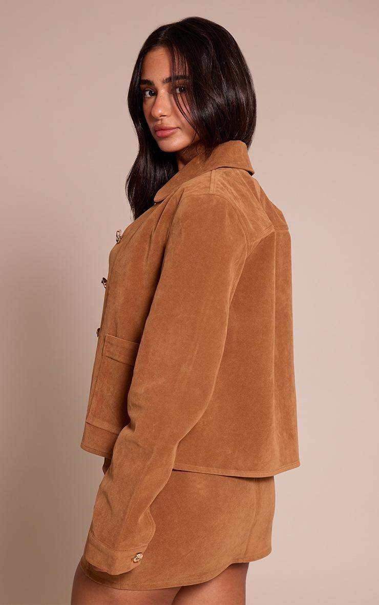 Pretty Little Thing Petite Tan Suede Button Up Boxy Jacket