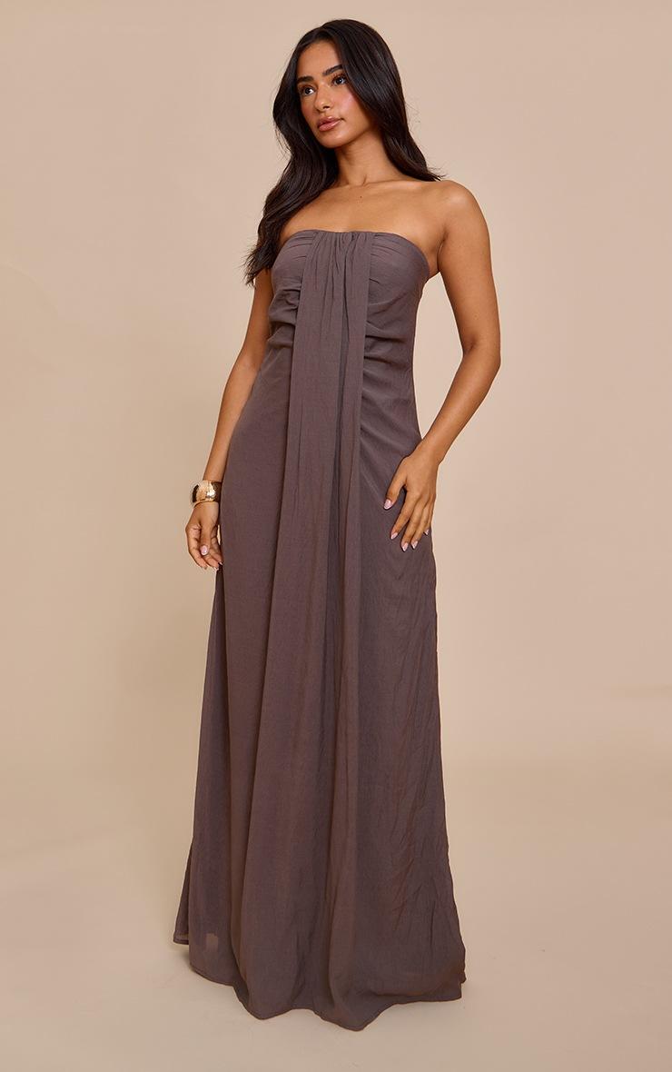 Pretty Little Thing Petite Taupe Bandeau Drape Detail Maxi Collum Dress