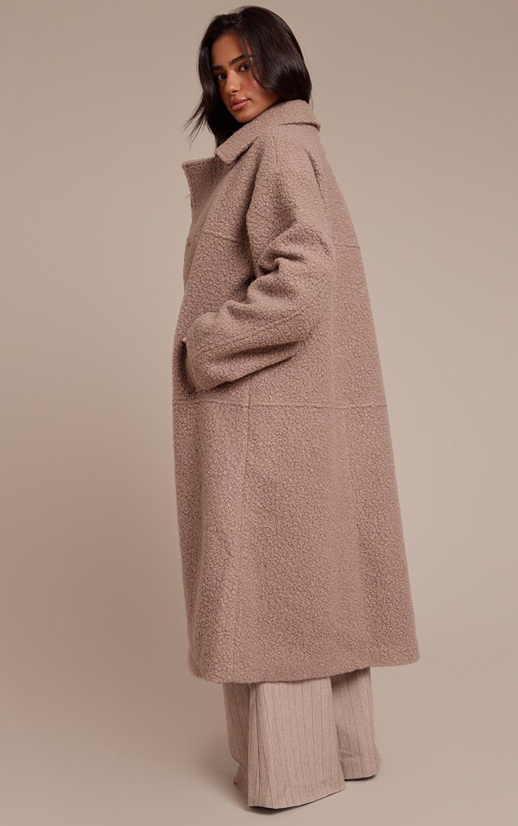 Pretty Little Thing Petite Taupe Boucle Double Breasted Maxi Coat