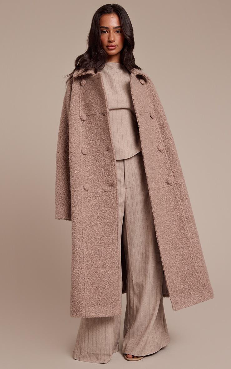 Pretty Little Thing Petite Taupe Boucle Double Breasted Maxi Coat