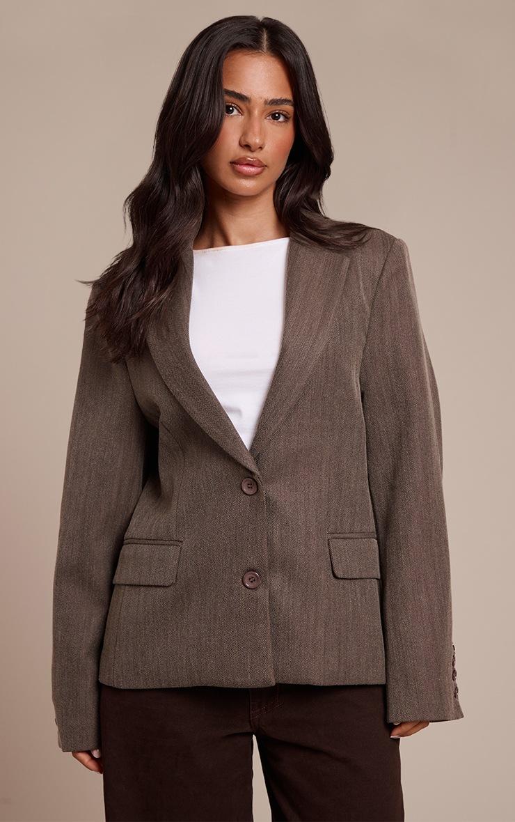 Pretty Little Thing Petite Taupe Boyfriend Premium Blazer