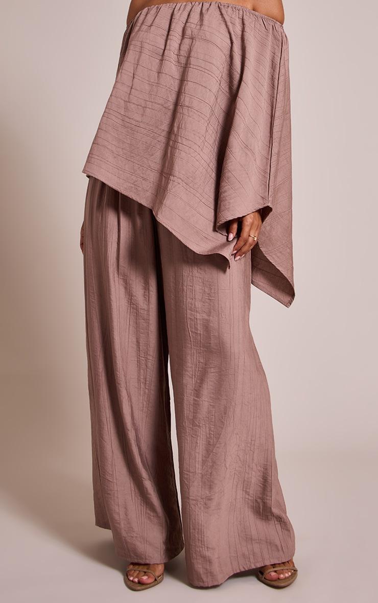 Pretty Little Thing Petite Taupe Crinkle Elasticated Waist Pants