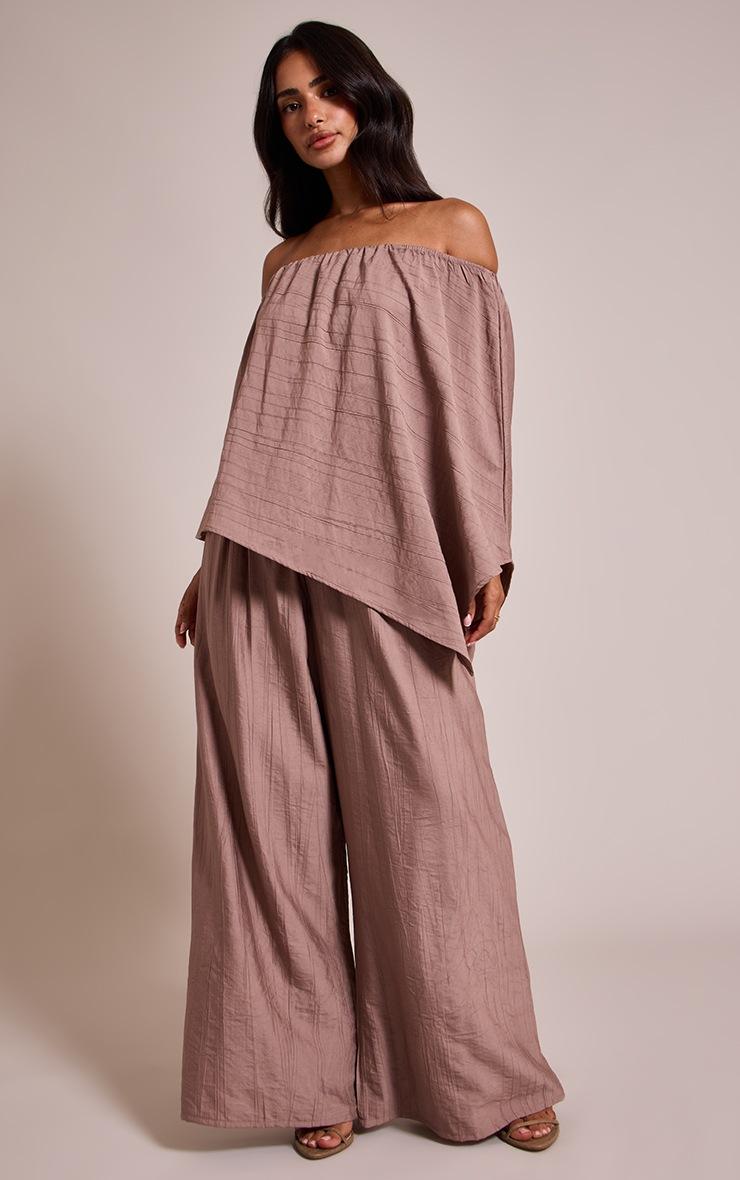 Pretty Little Thing Petite Taupe Crinkle Elasticated Waist Pants