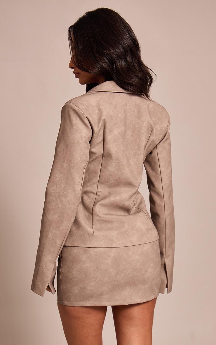 Pretty Little Thing Petite Taupe Double Lapel Faux Leather Blazer
