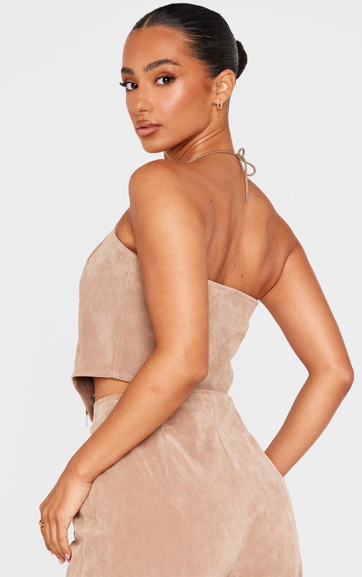 Pretty Little Thing Petite Taupe Faux Suede Lace Up Corset Top