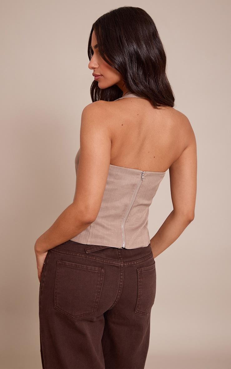 Pretty Little Thing Petite Taupe Halterneck Tailored Top
