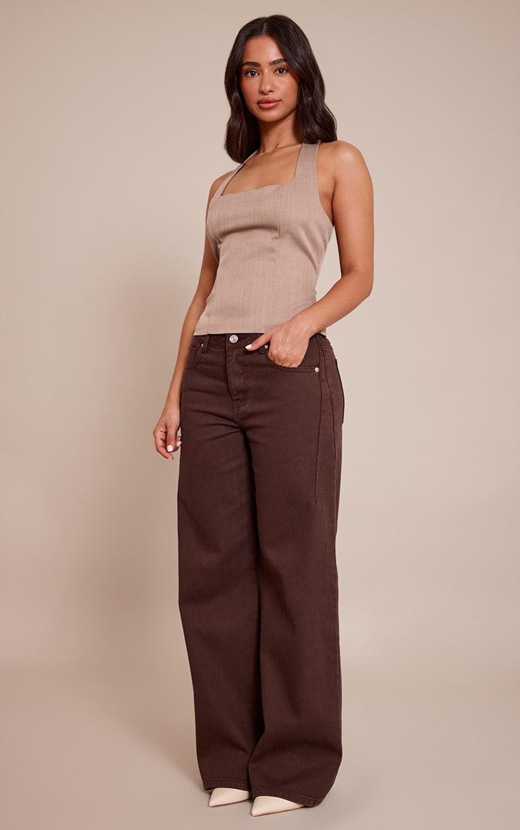 Pretty Little Thing Petite Taupe Halterneck Tailored Top