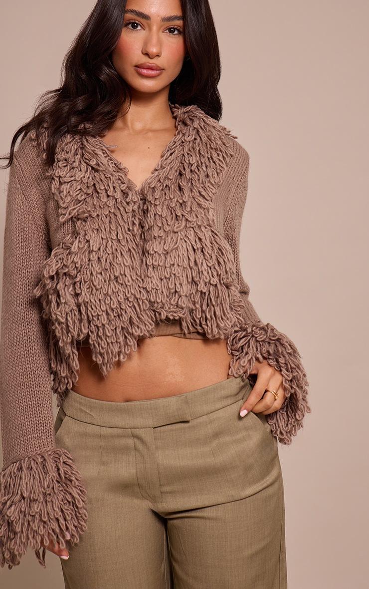 Pretty Little Thing Petite Taupe Loop Knit Edge Cardigan