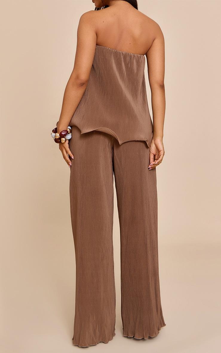 Pretty Little Thing Petite Taupe Plisse Frill Edge Wide Leg Pants