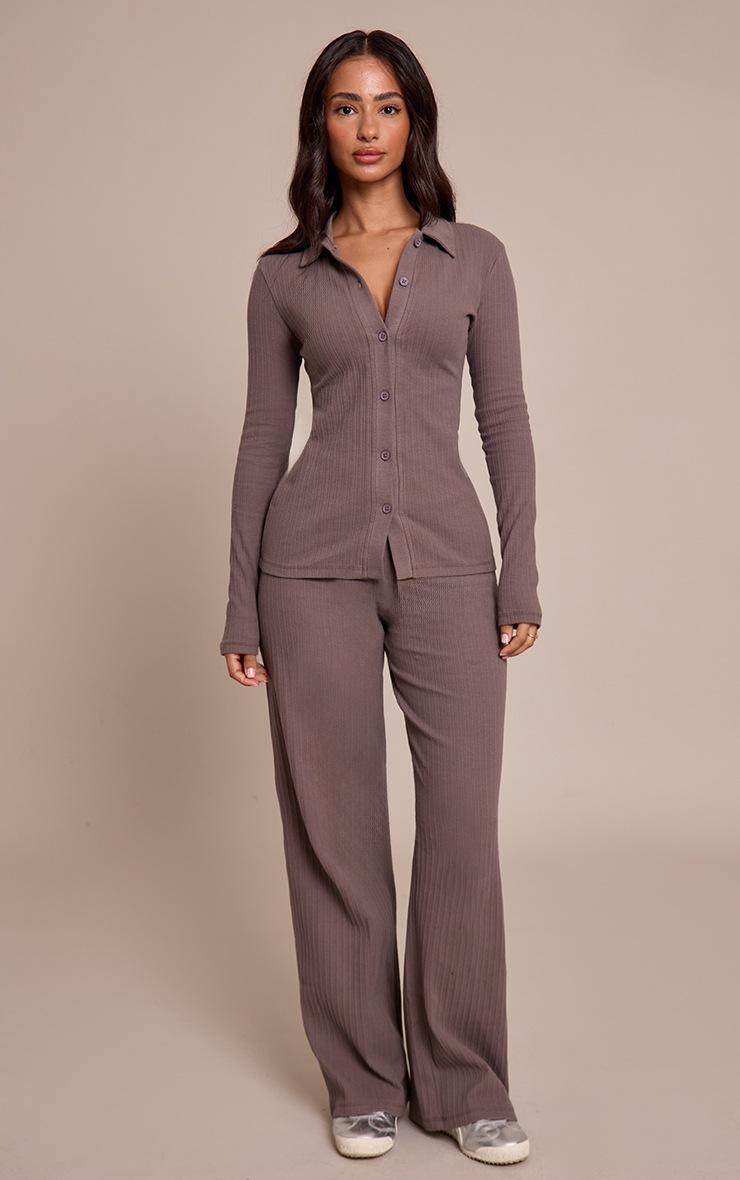 Pretty Little Thing Petite Taupe Rib Drawstring Waist Pants