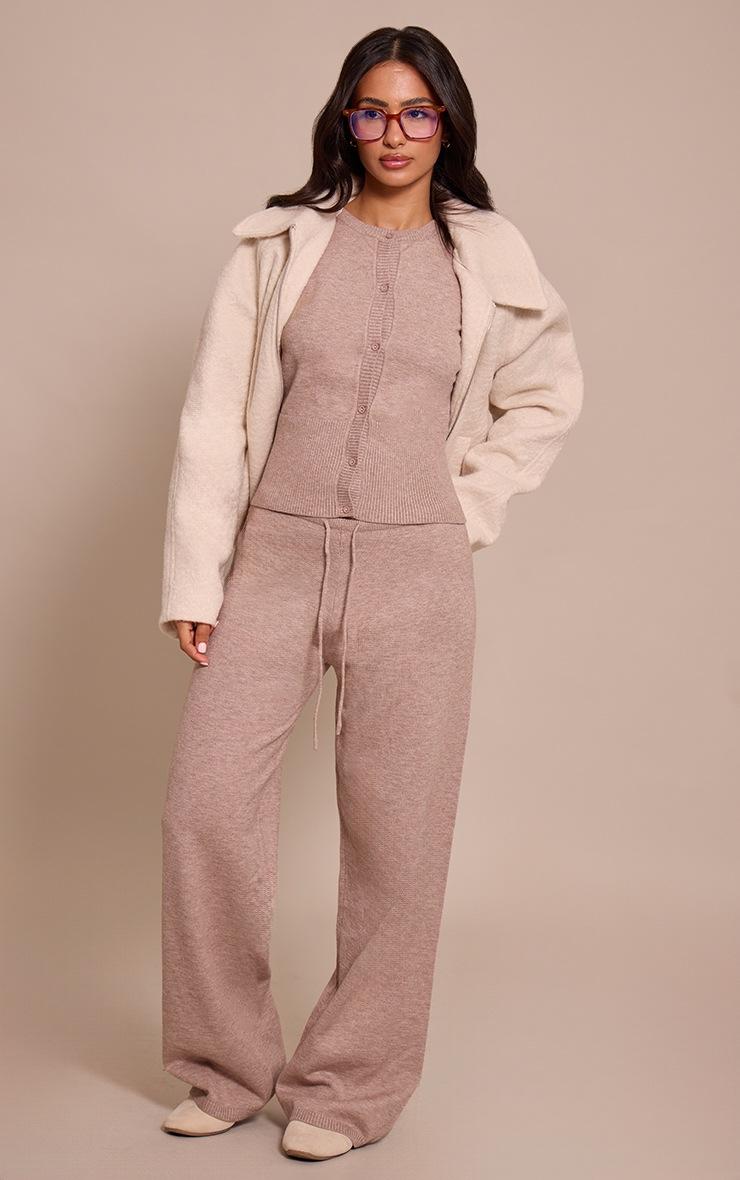 Pretty Little Thing Petite Taupe Ribbed Fitted Waist Knitted Cardigan