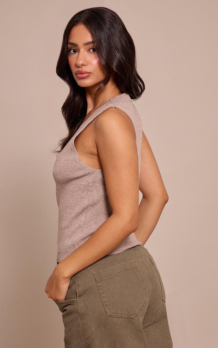 Pretty Little Thing Petite Taupe Ribbed Knitted Vest Top