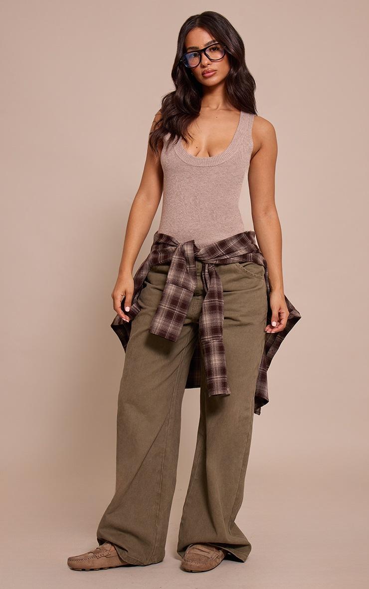 Pretty Little Thing Petite Taupe Ribbed Knitted Vest Top