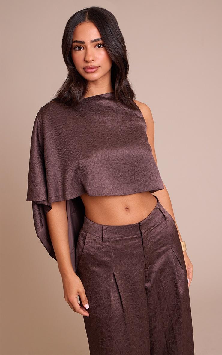 Pretty Little Thing Petite Taupe Textured Satin Cape Top
